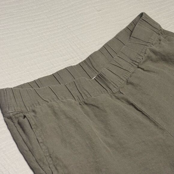 J. Jill Pure Jill L yarn-dyed linen pants olive color stretch waist w pockets - Picture 6 of 9